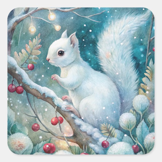 A White Squirrel Quadratischer Aufkleber (Vorderseite)