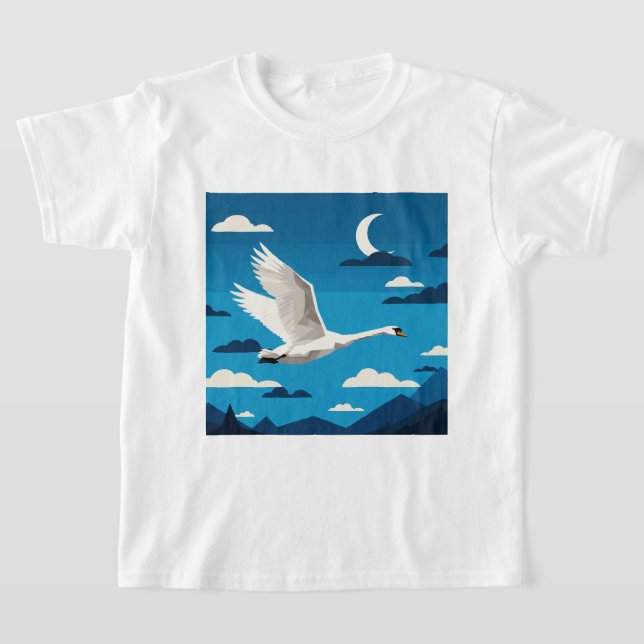A white swan flying in the night sky T-Shirt (Ablage )