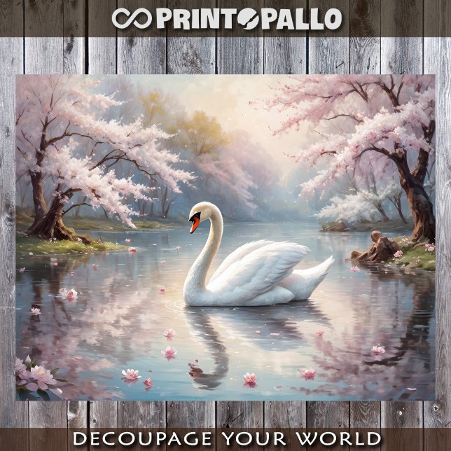 A white swan on a lake in a pink world - Decoupage Geschenkpapier Set (Von Creator hochgeladen)