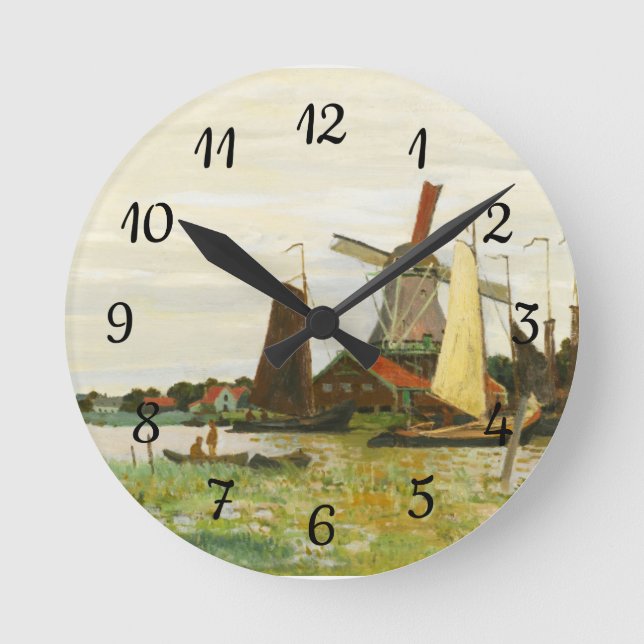 A Windmill at Zaandam Claude Monet     Runde Wanduhr (Vorderseite)