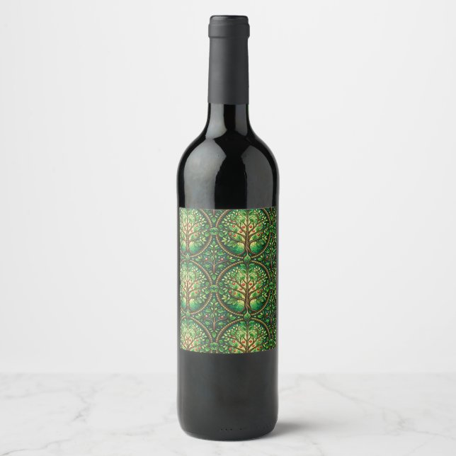 A wine bottle with a green, nature-themed label  weinetikett (Vorderseite)