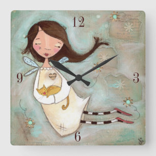 A Wing and A PUrr - Wall Clock Quadratische Wanduhr