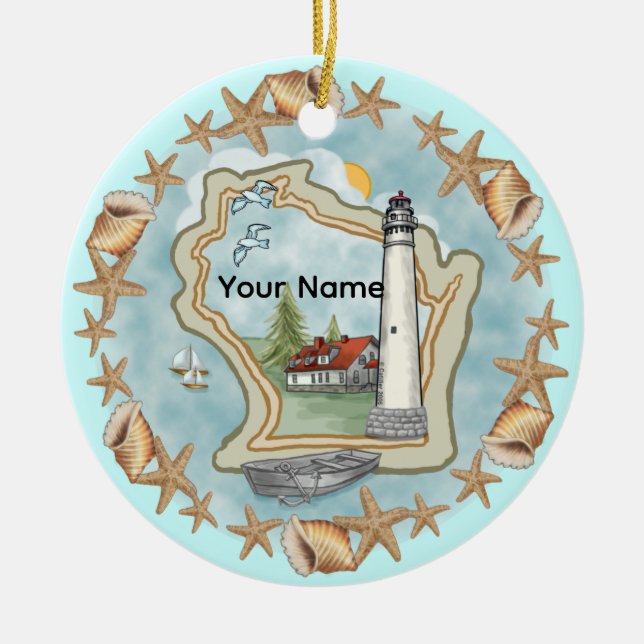 A Wisconsin Muscheln Leuchtturm Ornament (Vorne)