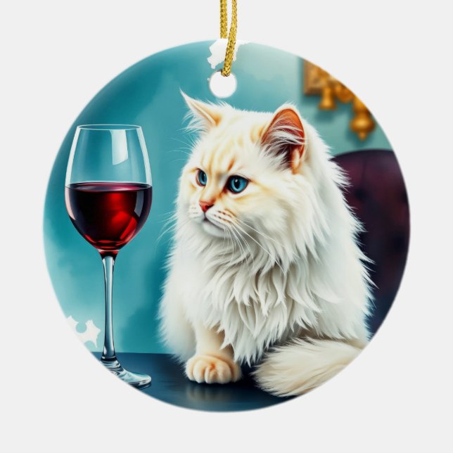 A woman wine/ and her cat keramik ornament (Vorne)
