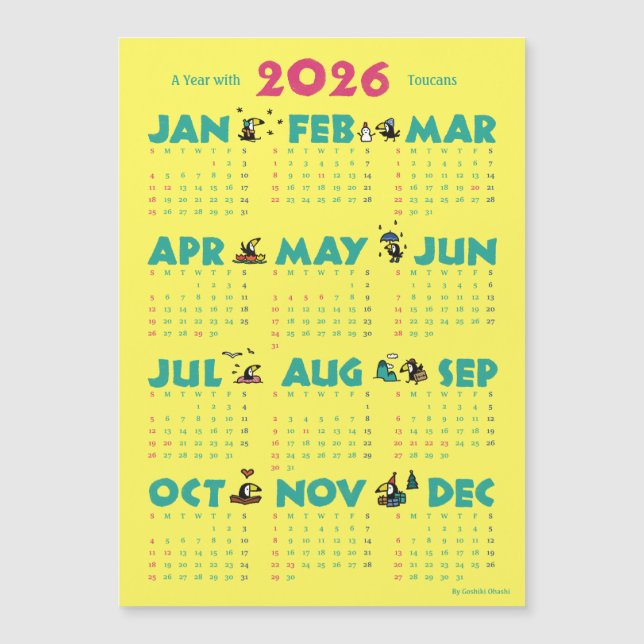 A Year with Toucans: Calendar 2026-Y マグネットカード Magnetkarte (Vorderseite)