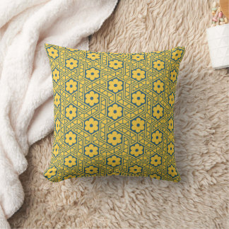 A yellow and blue Indian lattice flower pattern  Kissen