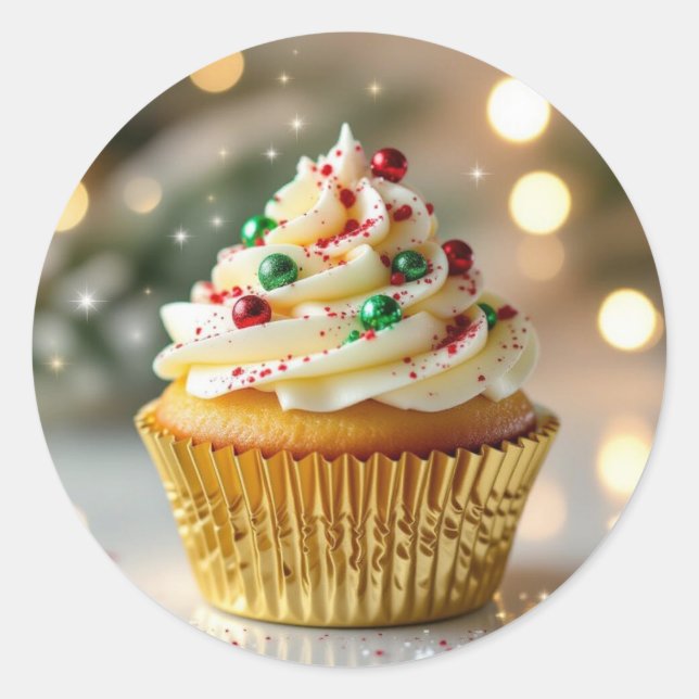A Yummy Christmas Cupcake Runder Aufkleber (Vorderseite)