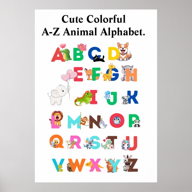 A-Z Animal Alphabet - Niedliche farbige ABC Poster (Vorne)