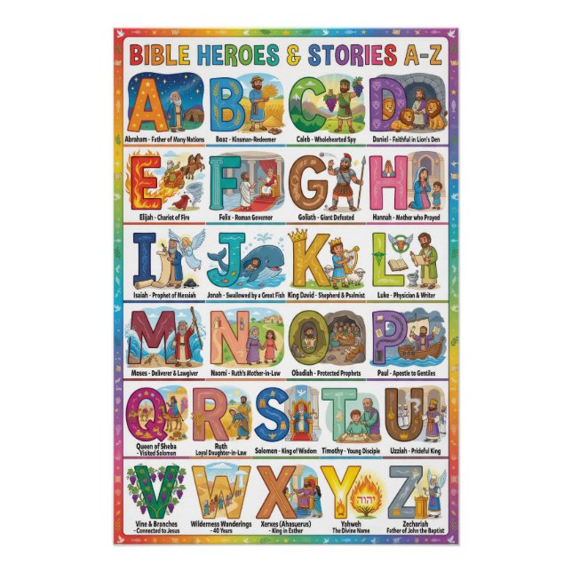 A-Z Bible Heroes and Stories Alphabet Poster (Vorderseite)