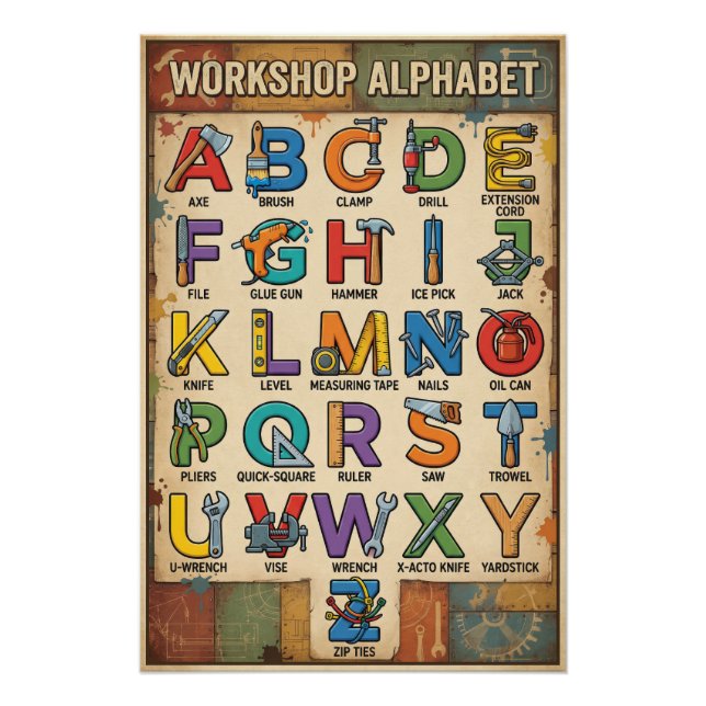 A - Z Hand Tools Alphabet Poster (Vorderseite)