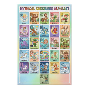 A-Z Mythische Kreaturen Alphabet Poster