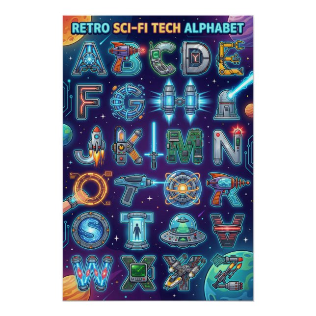 A-Z Retro Scifi Alphabet Poster (Vorderseite)
