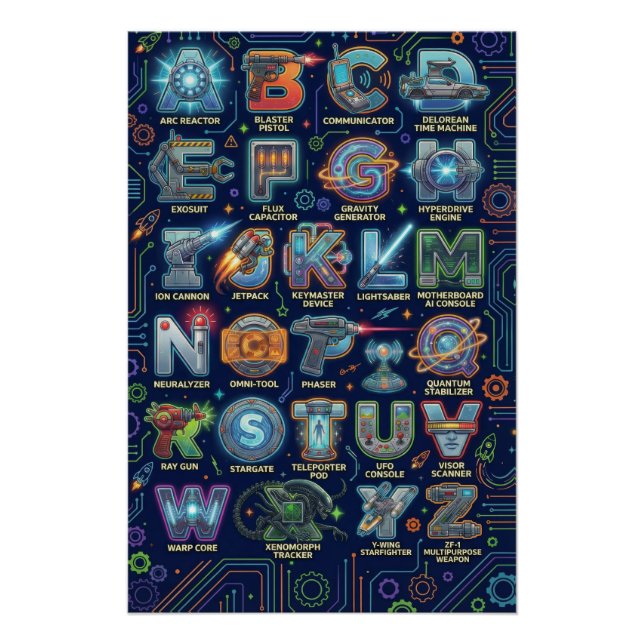 A-Z Sci-Fi-Alphabet Poster (Vorderseite)