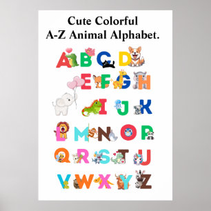 A-Z Tieralphabet – Süßes farbenfrohes ABC Poster