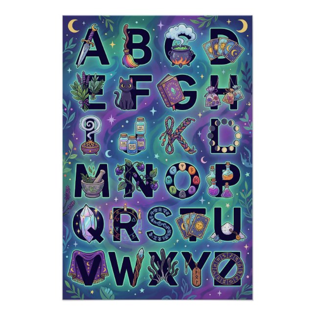 A-Z Witchy Alphabet Poster (Without words) (Vorderseite)
