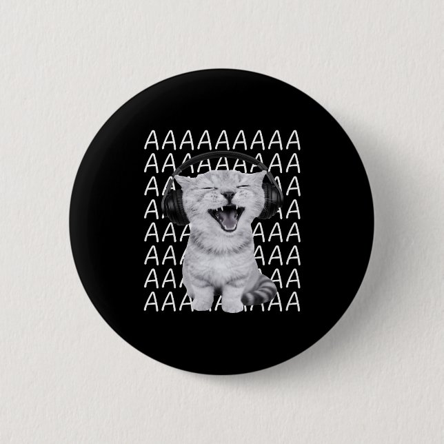 Aaaa Screaming Cat Meme Wearing Headphones Cat Int Button (Vorderseite)