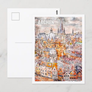 Aachen Deutschland berühmter Reiseort Aquarell Postkarte