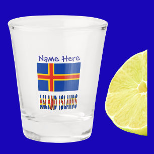 Aaland-Inseln Ålander-Flagge Blau Personalisierung Schnapsglas