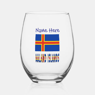 Aaland-Inseln Åländer Flagge Blau Personalisierung Weinglas Ohne Stiel