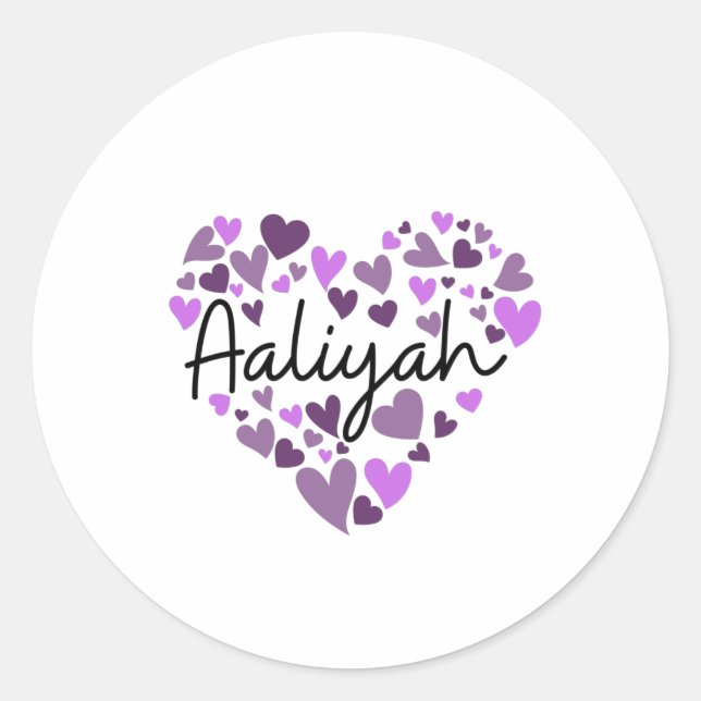 Aaliyah, lila Herzen Runder Aufkleber (Vorderseite)