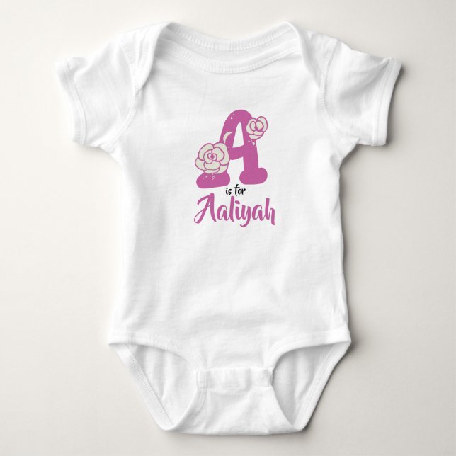 Aaliyah Name Baby Outfit Letter A Rompor Floral Strampler (Vorderseite)