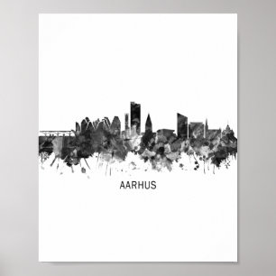Aarhus Denmark Skyline BW Poster