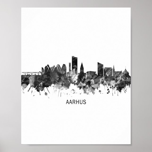 Aarhus Denmark Skyline BW Poster (Vorne)