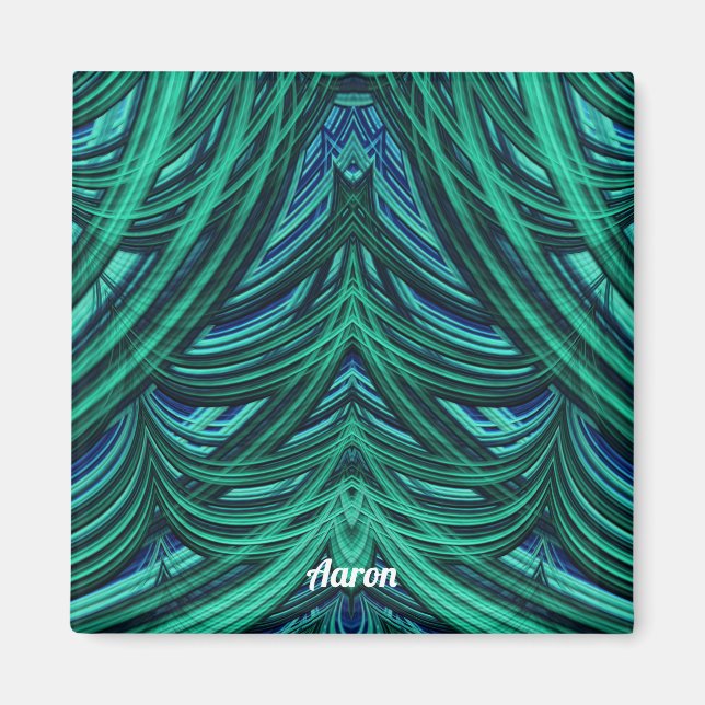AARON ~ 3D Fraktal Design Blau grün Magnet (Vorne)