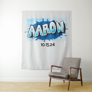 Aaron Dein Graffiti-Name als Hintergrund für Foto- Wandteppich