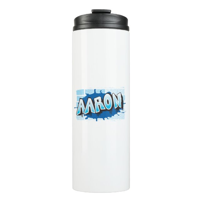 Aaron Ihr Name Graffiti Brick Wall stilisiert Thermosbecher (Vorderseite)