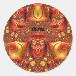 AARON ~ Red Brown Yellow Fraktal Design ~ Runder Aufkleber