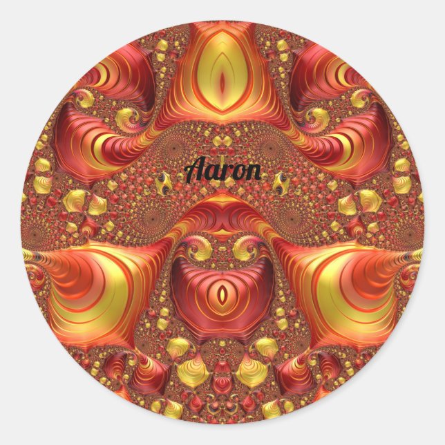 AARON ~ Red Brown Yellow Fraktal Design ~ Runder Aufkleber (Vorderseite)