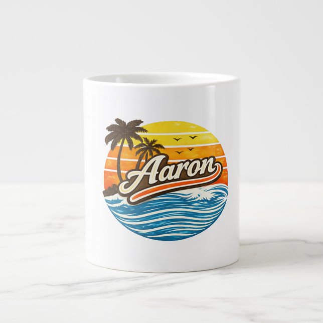 Aaron Retro Sunset Name Design Jumbo-Tasse (Vorderseite)