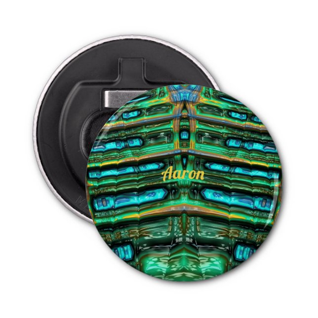AARON ~ Shades of Green Aqua Blue and Yellow 3D~ Flaschenöffner (Vorderseite)
