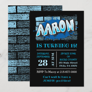 Aaron Your Graffiti Name Brick Wall Geburtstagspar Einladung