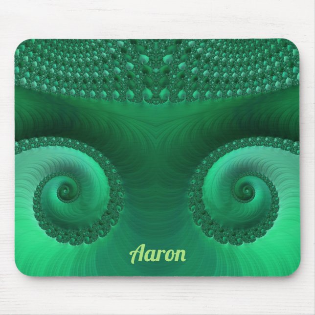 AARON ~ Zany Shades of Green Fraktal Pattern Mousepad (Vorne)