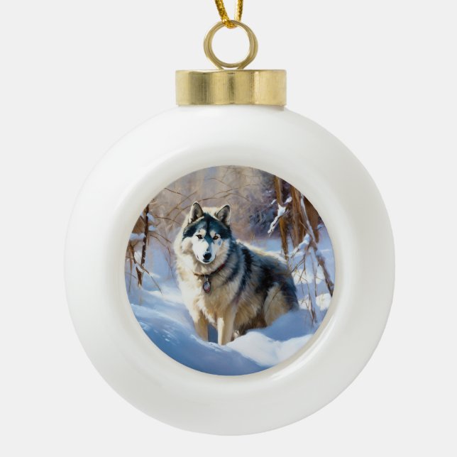 Aaskan Malamute Let It Snow Weihnachten Keramik Kugel-Ornament (Vorderseite)