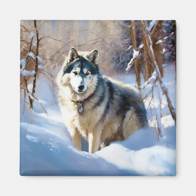 Aaskan Malamute Let It Snow Weihnachten Magnet (Vorne)