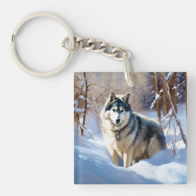 Aaskan Malamute Let It Snow Weihnachten Schlüsselanhänger (Vorderseite)