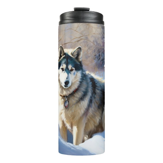 Aaskan Malamute Let It Snow Weihnachten Thermosbecher (Vorderseite)