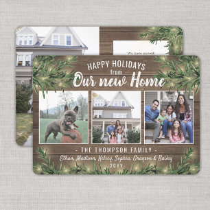 Ab Zuhause 4 Foto Weihnachtsgrün & Lichter Feiertagskarte