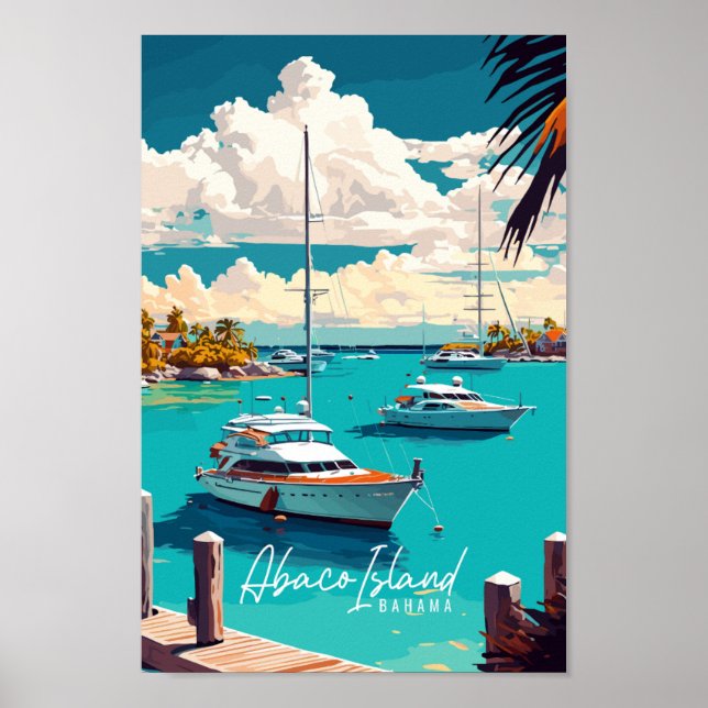 Abaco Island Bahama Vintage Reise Illustration Poster (Vorne)