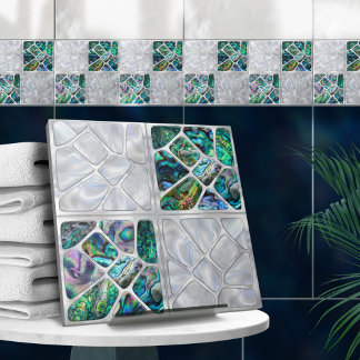 Abalone-Muschel und Perle - Zellen Collage N8 Fliese
