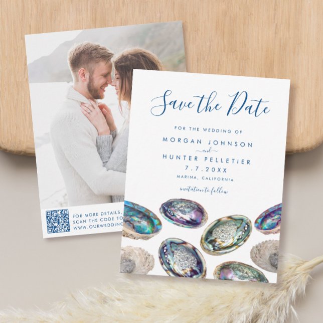 Abalone Muschel Watercolor Beach Hochzeit Save The Date (These Abalone Shell watercolor save the dates feature your photo and QR code for your website)