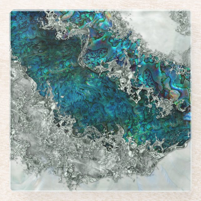 Abalone Shell Pearl and Silver 2 Glasuntersetzer (Vorderseite)