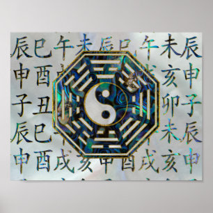 Abalone und Gold Bagua feng shui hieroglyphen Poster