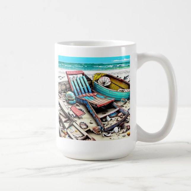 Abandoned Beach Boat Wrecks AI generiert Kunst Kaffeetasse (Rechts)