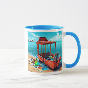 Abandoned Beach Boat Wrecks AI generiert Kunst Tasse