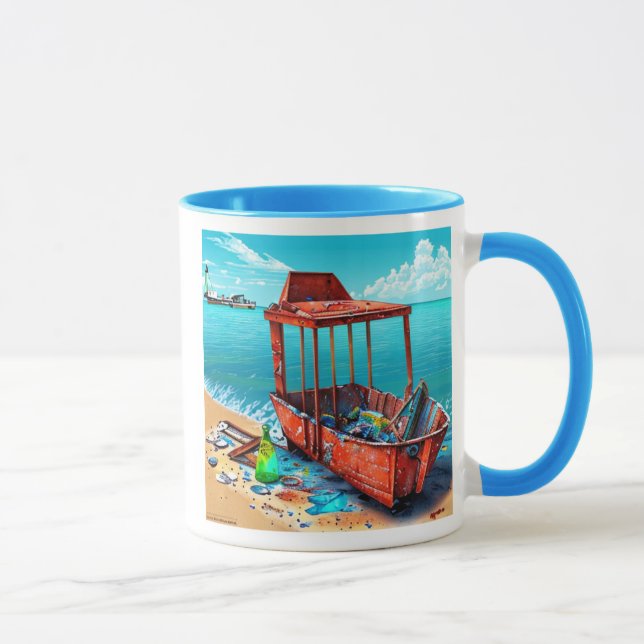 Abandoned Beach Boat Wrecks AI generiert Kunst Tasse (Rechts)