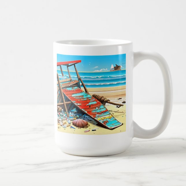 Abandoned Beach Desised Boat AI Generated Art Kaffeetasse (Rechts)